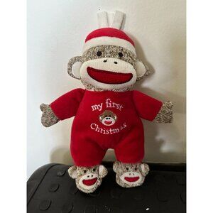 Baby's First Christmas Sock Monkey Rattle Toy